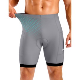 Bikewa Men's Cycling Shorts 7" 4D Padded Bike Shorts for Men Road Biking Bicycle Riding Cycle Biker Phone Pockets(Light Grey,XL)