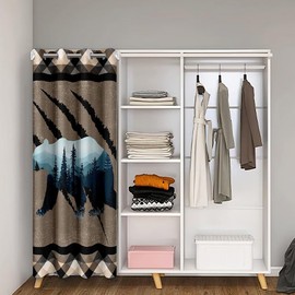 Hunting Bear Door Curtain For Doorway Privacy,Boys Safari Bear Door Drape 34"W X 80"L,Jungle Animal Blackout Curtain,Woodland Wildlife Room Divider Curtain,Brown Geometric Stripes Closet Curtain