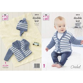 King Cole 5414 Crochet Pattern Baby Jacket Hat and Blanket in Big Value Baby DK
