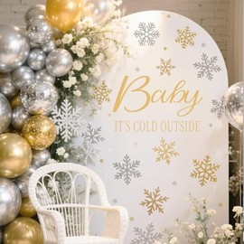 JarThenaAMCS 4 Pcs Baby It's Cold Outside Decal Sign for Backdrop Christmas Baby Shower Party Decoration Xmas Gold Silver Snowflake Wall Sticker for Winter Gender Reveal Birthday Arch Decor