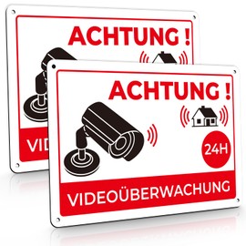 K&F Concept Warning Video Surveillance Sign (30 x 20 cm) Aluminium Sign Video Surveillance for Surveillance Camera Indoor Outdoor Caution Video Surveillance for Private Property Pack of 2