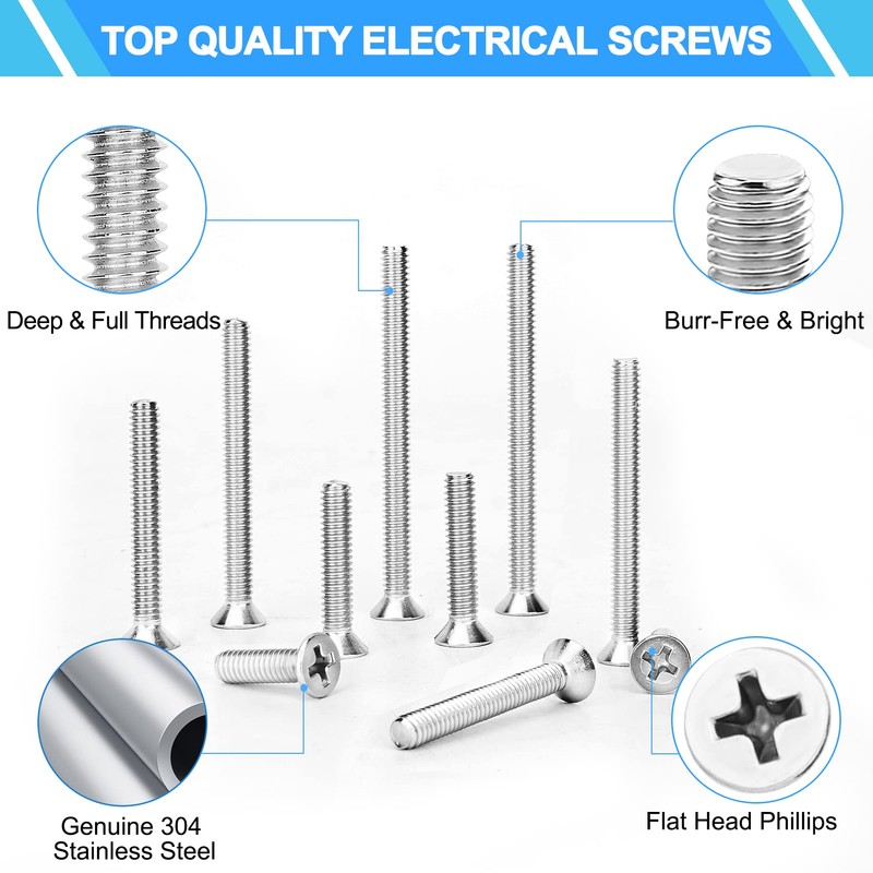 Machine Screws, 100 PCS Phillips Flat Head Electricians Screw Kit