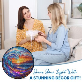 FLAGWIX Beach Gifts for Women Men - Stained Glass Window Hanging 8 in - Beach Decorations for Home, Sun Catchers Indoor Window for Ocean Decor, Suncatchers for Windows Hanging, Boho Gifts for Women