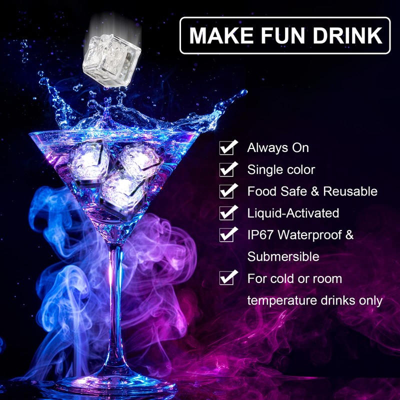 Light Up Ice Cubes for Drinks,96 PCS White LED Ice
