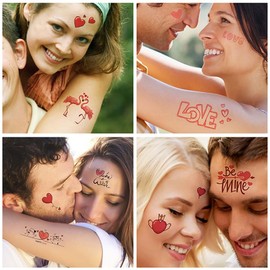 10 Sheets Valentines Temporary Tattoo Stickers Red Lips Heart Love Rose Fake Tattoo Stickers Valentines Day Party Supplies Women Girls man Face Stickers (style 2)
