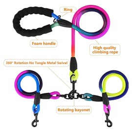Petavee Double Dog Leash for Two Dogs,360 Swivel No Tangle Walking Leash, Dual Dog Leash for Large Medium Small Dogs
