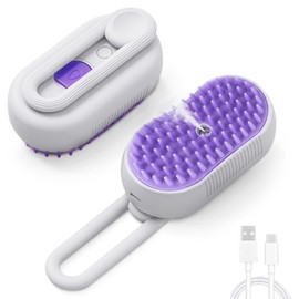Cat Steam Brush, One-Click Spray Household Foldable 3-in-1 Steam Spray Grooming Brush, Spritz Defur Comb for Cats & Dogs (Purple-1)