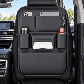 6-Pocket Car Seat Back Organizer for Travel Storage – Waterproof Anti-Kick Bag with Tissue & Cup Holders