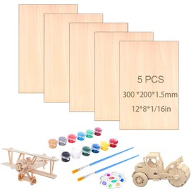 5 Sheets Unfinished Basswood Balsa Wood Sheets 1.5mm Plywood 1/16 X 8 X 12 Inch / 300x200x1.5mm Natural Craft Wood Thin Plywood Balsa Wood & Color Craft Wood Panel - Wood Cutouts Woodwork Model