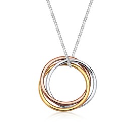 Elli Women's 925 Sterling Silver Gold plated Rose Gold Trio Circle of Life Pendant Necklace