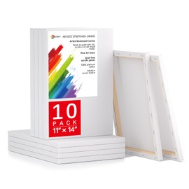 Simetufy 11x14 Inch Stretched Canvas, 10 Pack 100% Cotton Professional Blank Canvas for Painting Acrylic Paint or Oil, Pre-Primed