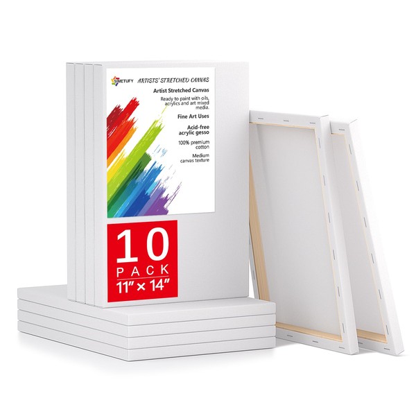 Simetufy 11x14 Inch Stretched Canvas, 10 Pack 100% Cotton Professional