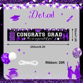 Lecheme 2025 Graduation Decorations Purple Class of 2025 Congrats Grad Banner We Are So Proud of You Banner High School College Graduation Party Supplies Indoor Outdoor Decor