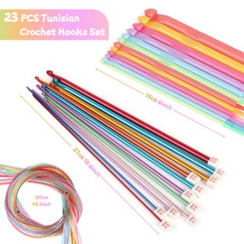 Reessy Tunisian Crochet Hooks Set, 11PCS Aluminium Tunisian Crochet Hook 2.0-8.0mm and 12 PCS Plastic Tunisian Crochet Hooks with Colorful Cable 3.0-10.0mm, Afghan Tunisian Crochet Hook for Knitting