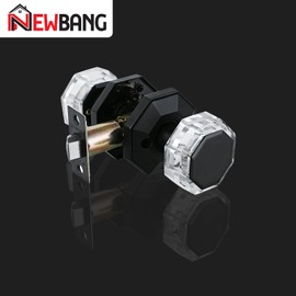 NEWBANG HARDWARE Transparent Glass Door Knob for Passage Room and Hall/Closet Room,Crystal Door Knob Handle with Matte Black Finish for Mobile Home ,ZSCY-HDC34DB-PS-3P3 Pack