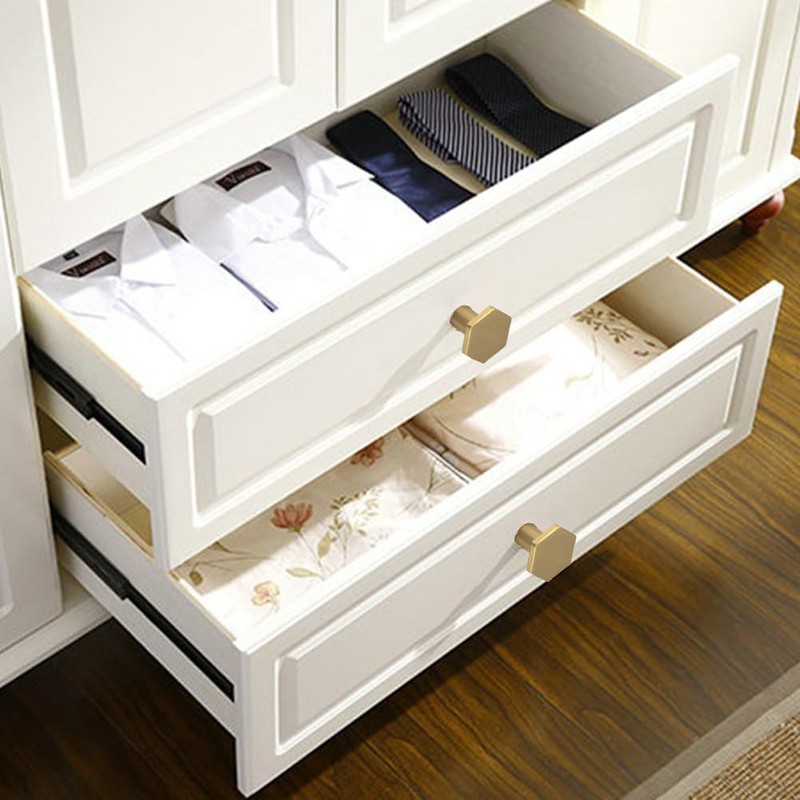 DSFSAEG 6Pcs Hexagonal Copper Cabinet Door Knob with 6Pcs Screw