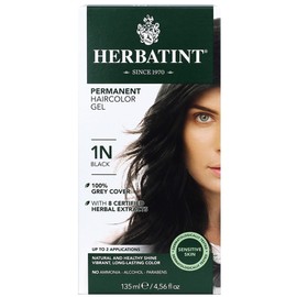 Herbatint Permanent Haircolor Gel, 1N Black, Alcohol Free, Vegan, 100% Grey Coverage - 4.56 oz