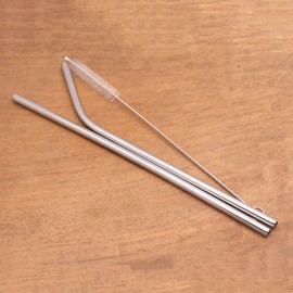 NOVICA Artisan Handmade Stainless Steel Straws Drinking with Storage Pouch Indonesia Tableware Barware Eco Friendly Modern [straight Straw 8.25in H x 0.2in Diam. Bent Straw 7.75in H x 0.2in Diam. Pou]