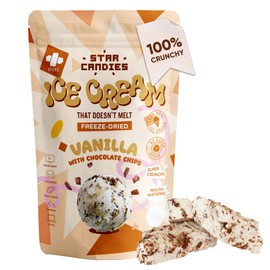 Star Candies Freeze Dried Ice Cream Vanilla Chocolate Pieces | No Melting Freeze Dried Vanilla Ice Cream Candy | Crunchy & Delicious Camping Food | Premium Astronaut Snack | No Added Sugar | (2.5 oz)