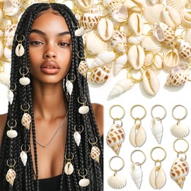 40PCS Shell Hair Jewelry for Braids Seashell Loc Charms Rings Conch Dreadlock Jewelry Boho Gold Braids Clips Accessories for Women Girls