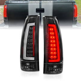 AmeriLite for 1988-2000 Chevy GMC C/K Truck Silverado Suburban [Full LED] C-Type Tube Clear Matte Black Tail Lights Assembly Set - Passenger and Driver Side