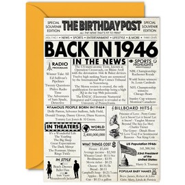 78th Birthday Cards for Men Women - Back In 1946 Newspaper - 78 Happy Birthday Decorations Card for Her Him Grandpa Grandma Dad Mom Uncle Aunt Vintage Retro Born In 1946, A5 Bday Anniversary Cards