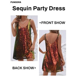 Pungdra Women's Sequin Dress for Women Sparkly Glitter Black(with Gold Blue) Medium V Neck Shift Cocktail Disco Outfit Party Club Night Out Mini Dresses