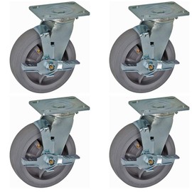 ICONCASTERWHEELS 4" Mirage Rubber Caster, Set of 4 Swivel Top Lock Brake | Top Plate 2.38”x3.63"| Load Capacity 350 LBS per, 1400 Capacity per Set (Grey)