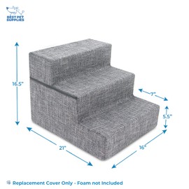 Best Pet Supplies Dog Stairs & Steps - Foam Steps for Small Dogs & Cats, Non-Slip Indoor Balanced Pet Step Support, Dog Ramp, No Assembly, Ash Gray Linen, Foldable 3-Step (16.5-inch Height)