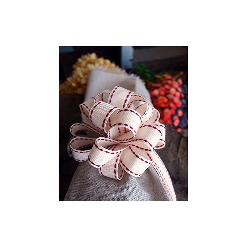 POSHNPRETTY Canvas Pull Bow with Red Saddle Stitching, 4", 12