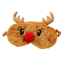 Ulife Mall Christmas Rudolph Reindeer Eye Mask for Sleeping Soft Fluffy Blindfold Sleep Mask 3D Animal Novelty Breathable Eye Cover for Kids Girls Boys Women Night Nap Travel Meditation - Brown