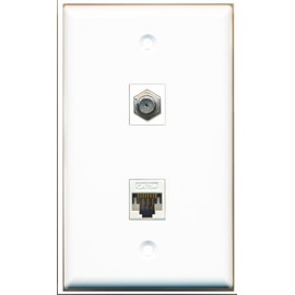 RiteAV - 1 Coax F Type and 1 Cat5e Ethernet Port Wall Plate White