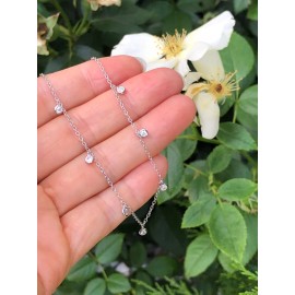 Unbranded Dainty Cz Dangle Station Choker Necklace 925 Sterling Silver Mini 2.5mm 15.5"