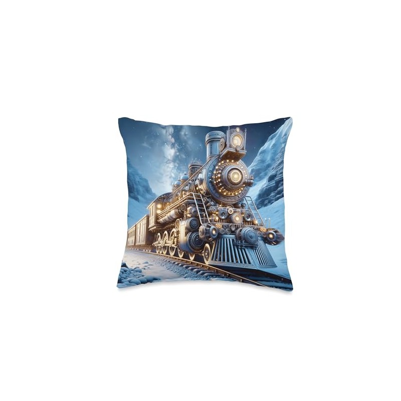 Fantasy Steam Train Winter Throw Pillow