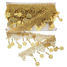 yyangz 1 Roll 5 Yards DIY Gold Tassel Lace Polyester DIY Belly Dance Performance Costume Accessories Fabric Sewing Trims Use as Furniture Decorations Trimming Curtains Trimming Decorative Pillows