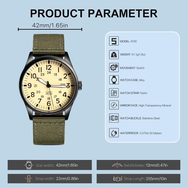 voso Quartz Watches Mens Watches Military Watch Waterproof Wrist Watches