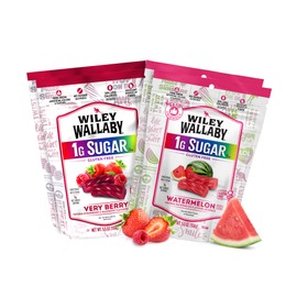Wiley Wallaby Low Sugar Gluten Free Licorice | Soft Chewy Licorice | Watermelon and Very Berry Flavors | 5.5 Ounce | 4 Pack