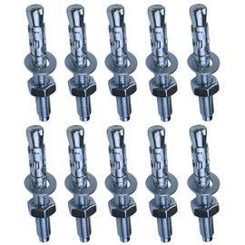 AERZETIX - C54016 - Set of 10 Anchor Bolts Long Thread Expansion Dowels - M10 x 80 mm - Galvanised Steel - for Concrete, Stone, Solid Material