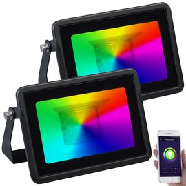 Luminea Home Control Gartenlicht: 2er-Set WLAN-RGB-CCT-Fluter, 1.500 lm, 20 W, IP65, mit Sprachsteuerung (Wandstrahler, WLAN-LED-Fluter, Smart Outdoor Beleuchtung)