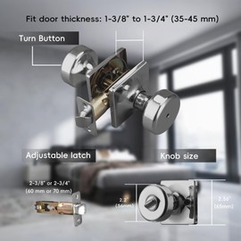 STARPY 6 Pack Polished Chrome Door Knobs with Square Rosette, Pismo Door Knob with Lock, Privacy Door Handles Interior for Bath & Bed