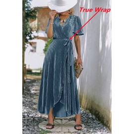 BerryGo Women's Prom Formal Velvet Wrap Dress V Neck Cocktail Short Sleeve Winter Long Maxi Dress Light Blue S