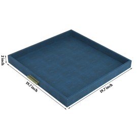 HofferRuffer Elegant Decorative Serving Tray, 20"x20" Square Faux Leather Ottoman Tray with Gold Hardware Handles, Coffee Table Serve Tea, Coffee or Breakfast (Navy Blue)