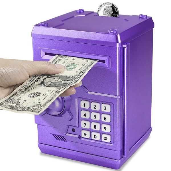 HUSAN Electronic Money Box for Children, Money Box, Password Piggy Bank, Toy, Festival, Birthday Gifts for Children (Purple)