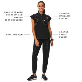 FIGS Kisumu Cargo Scrub Top for Women - Black/White, L