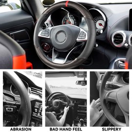 Couslcd Car Steering Wheel Cover 15 inch,Anti-Slip Steering Wheel Protector, Carbon Fiber & Microfiber PU Leather Steering Wheel Cover for Women and Men, Universal Fit for Most Vehicles (Gray)