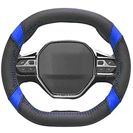 Mayco Bell Microfiber Leather Car Steering Wheel Cover Fit for Peugeot 3008 4008 5008 2016-2019 508 208 2019 e-208 (Black Blue)