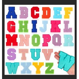 MWOOT 26PCS Chenille Iron on Letter A-Z Patches, Embroidered Applique DIY Alphabet Patches for Clothing, Skirts, Hats, Bags, Jeans