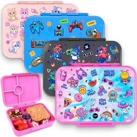 Fringoo - Bento Box - Lunch Box - Leak-Proof, 800ml capactiy, 5 Compartments, Adjustable Divider, BPA-Free, Pink Girl Gang Design