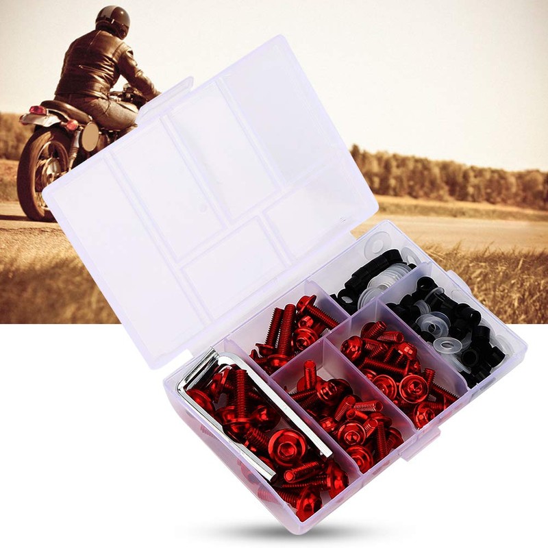 MUNEFE Fairing Bolts Kit, Motorcycle Fairing Bolt Kit, Red Aluminum