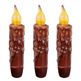 CVHOMEDECO. Real Wax Hand Dipped Battery Operated LED Timer Taper Candles Country Primitive Flameless Lights Décor, 4-3/4 Inch, Coffee, 3 PCS in a Package